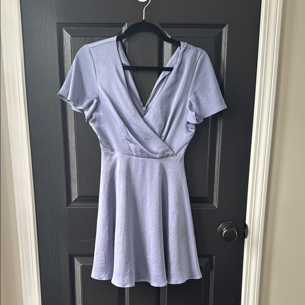Express Blue V-Neck Fit and Flare Mini Dress